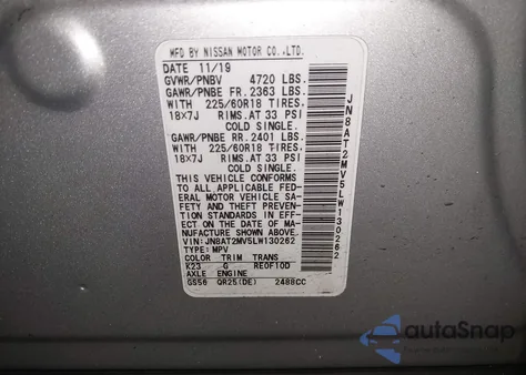 2020 Nissan Rogue Sv Intelligent Awd из США, поврежденный, VIN JN8AT2MV5LW130262